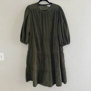Per Una Womens Dress Size 10 Reg Hunter Green Midi‎ Tiered Corduroy